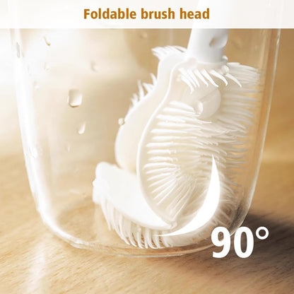 Folded Soft Bristle 360 ° Silicone Cup Brush Water Bottle Cleaner with Long Handle, Cover Narrow Neck Container Brush Cup (3pcs)
