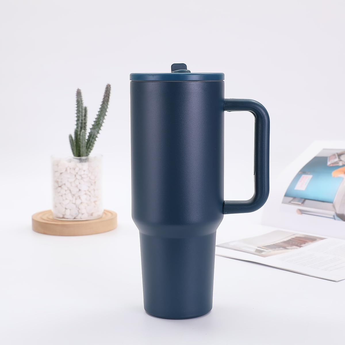 40 oz Tumbler with Handle, 100% Leakproof Insulated Tumbler with Lid and Straw, Stainless Steel Travel Mug, Water Bottle with Flip Straw, Keep Drinks Cold or Hot, Black
