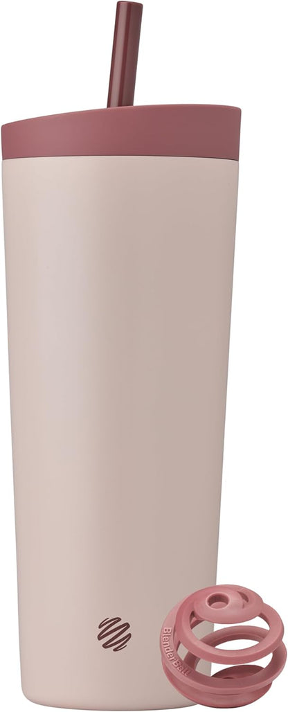 BlenderBottle 2-in-1 Insulated Stainless Steel Shaker Tumbler, Swig Leakproof Lid, Straw, BlenderBall, BPA Free, For Protein Shakes, Smoothies, And Pre Workout, 24 oz, Purple/Blue (Moon Mist)