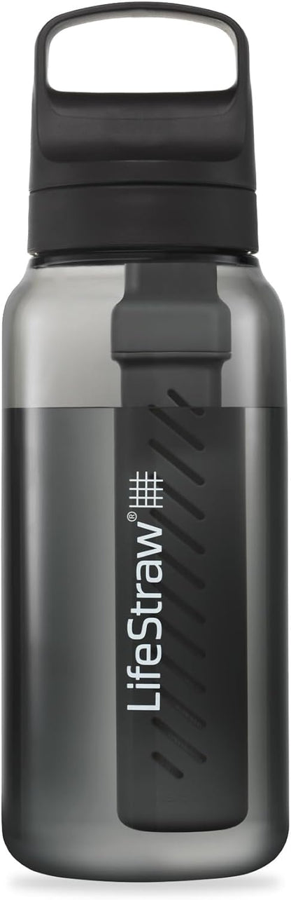 LifeStraw Go Series – BPA-Free Water Filter Bottle for Travel and Everyday use removes Bacteria, parasites and microplastics, Improves Taste, 22oz; Clear