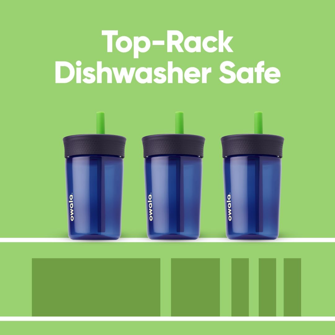 Owala Kids BPA-Free Plastic Tumbler with Spill Resistant Flexible Straw, Easy to Clean, Kids Water Bottle, Great for Travel, Dishwasher Safe, 15 Oz, Skate Park