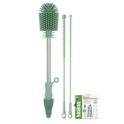 Haakaa Silicone Cleaning Brush for Baby Bottles and Crevices, Double-Ended Bottle Brush for Breast Pumps, Milk Collectors, Nipples and Breastmilk Storage Bags, Food-Grade Silicone, Pea Green, 1 Pack