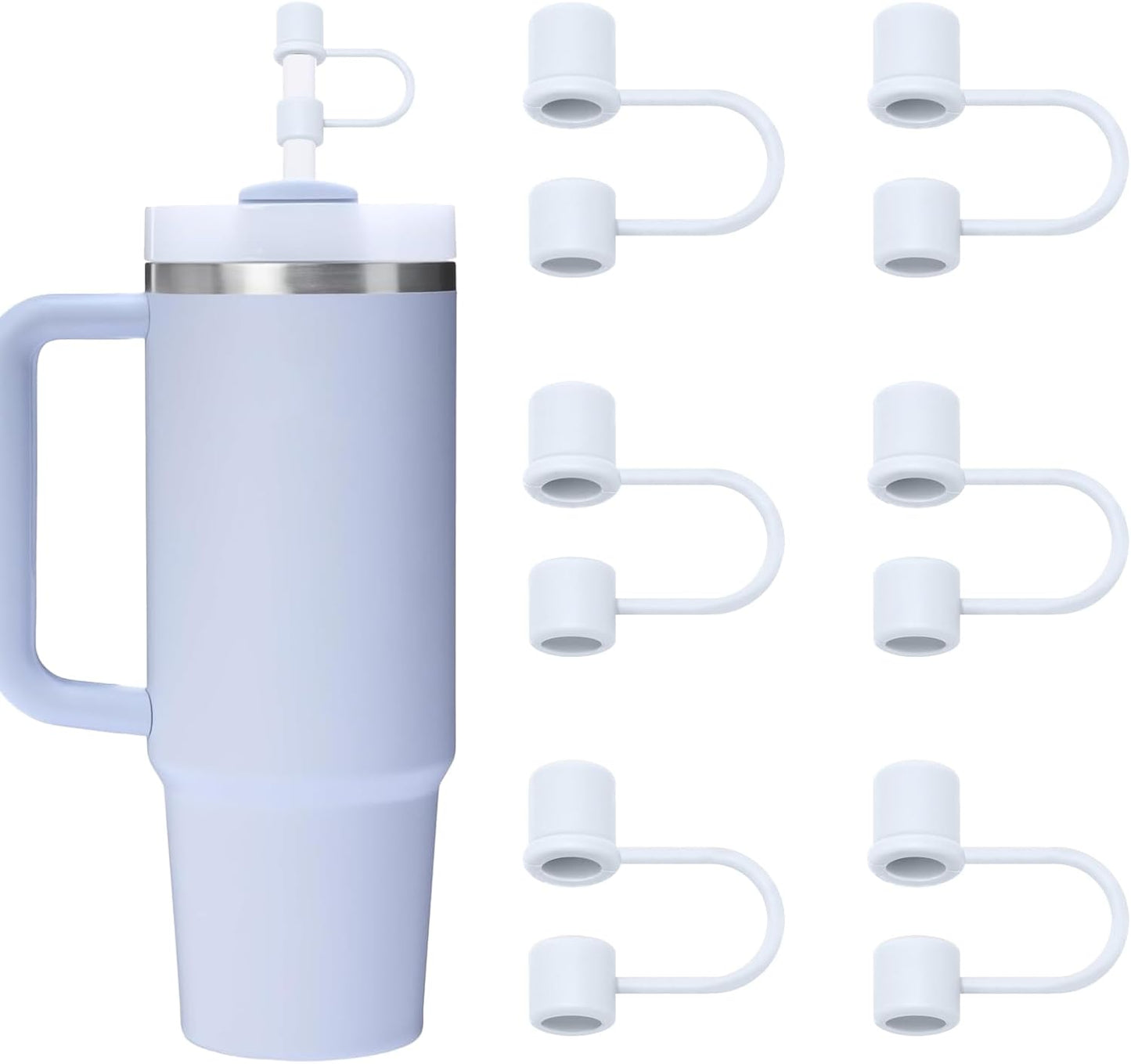 6PCS Silicone Straw Covers Cap Compatible with Stanley Cup 30&40oz Tumbler with Handle 10mm Straw Toppers，Straw Tips Lids Dust-Proof Reusable for Stanley Cup Accessories (White)