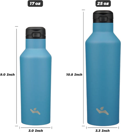 Konokyo Insulated Water Bottle with Straw,25 OZ Double Wall Vacuum Stainless Steel Water Flask with 2 Lids,Black
