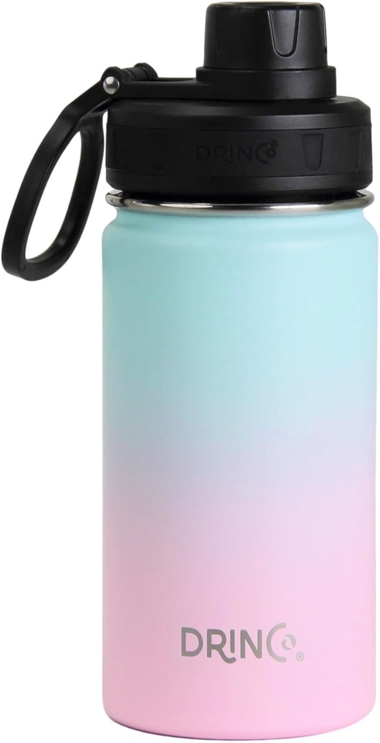 Drinco Stainless Steel Water Bottle Spout Lid Vacuum Insulated Double Wall Water Bottle Wide Mouth (40oz 32oz 22oz 18oz 14oz) Leak Proof Keep Cold Sport Camping Hiking (22 oz, 22oz Black)