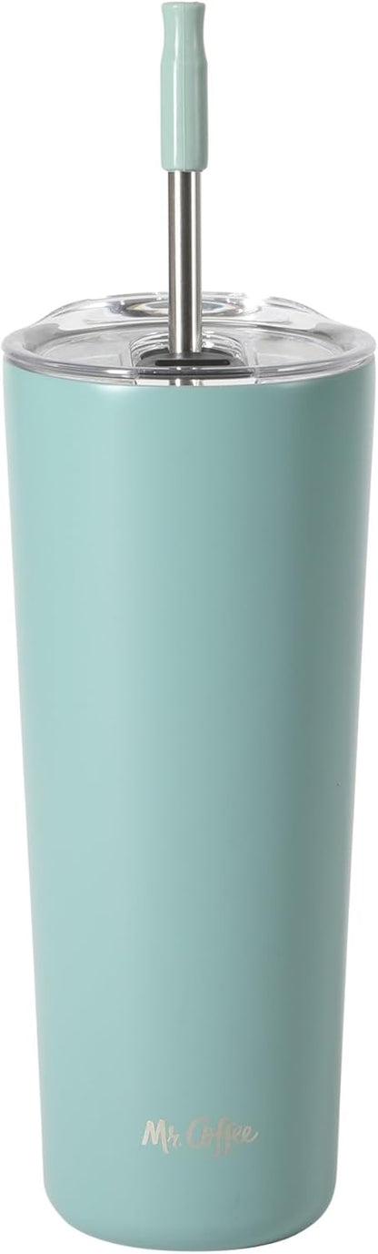 Mr. Coffee Java Quest 16 oz Double Wall Stainless Steel Tumbler with Lid & Reusable Straw, Insulated Thermal Drink Cup for Hot & Cold Beverages, Teal