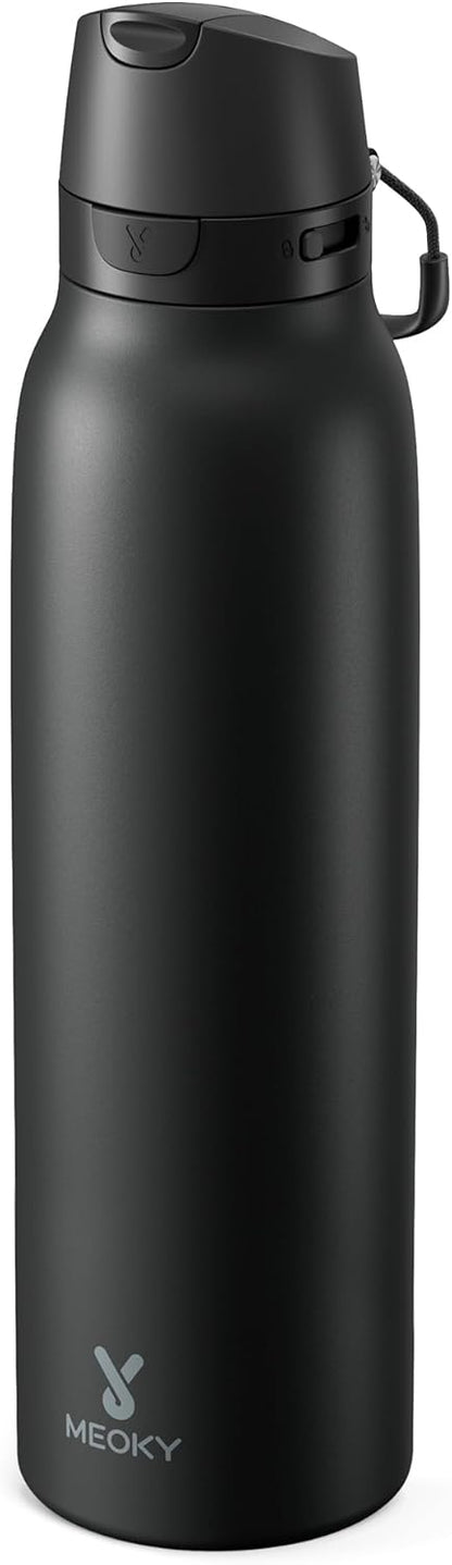 Meoky 24 oz Slim Insulated Water Bottle: Leak Proof Locking Lid, 2-in-1 Straw and Spout, 24 Hours Cold, Top Handle, BPA Free, Stainless Steel Water Bottle for Men Sports Travel Gym, Night