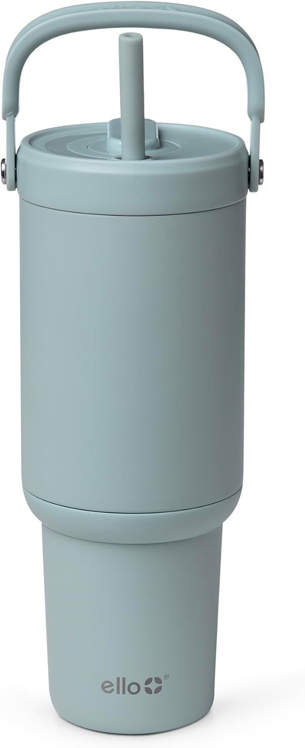 Ello Oasis Go+ 26oz Tumbler with Top Handle and Retracting Straw | Reusable Insulated Stainless Steel Cup, 100% Leakproof Water Bottle, 24 Hours Cold, Cup Holder Friendly For Travel | Wild Rasberry