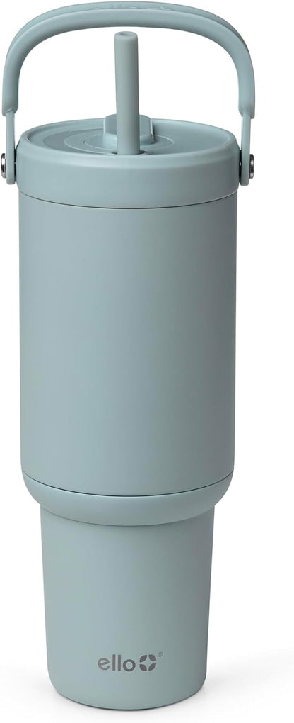 Ello Oasis Go+ 26oz Tumbler with Top Handle and Retracting Straw | Reusable Insulated Stainless Steel Cup, 100% Leakproof Water Bottle, 24 Hours Cold, Cup Holder Friendly For Travel | Wild Rasberry