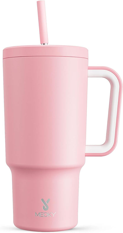 Meoky 40 oz Tumbler with Handle and Straw: Stainless Steel Insulated Tumbler with Lid and Straw - 100% Leak Proof Tumbler for Car Cup Holders - Travelers Commuters Workers, Donut