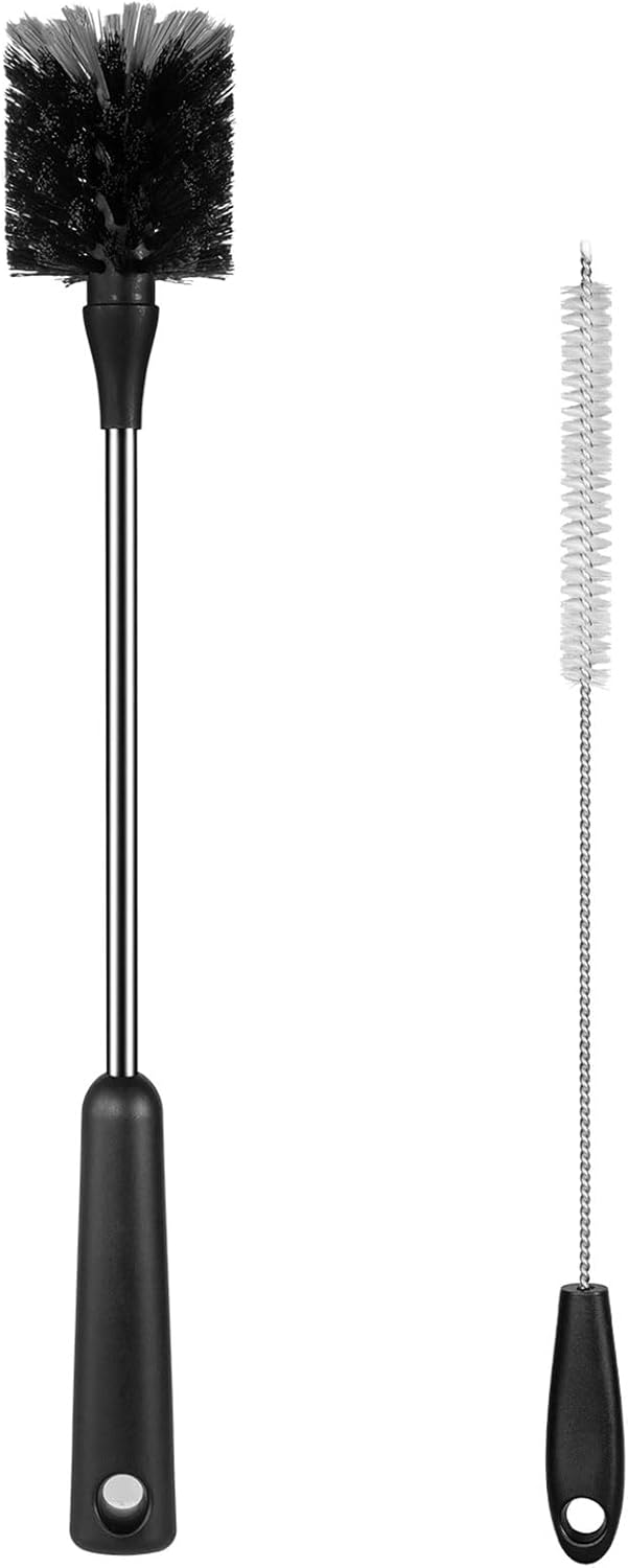 [4 Pack] Bottle Brush, 15 Inches Stainless Steel Long Handle Baby Bottle Scrub Cleaning Brushes with Straw & Lid Brushes for Sports Water Bottle, Cups, Coffee Mugs, Glasswares