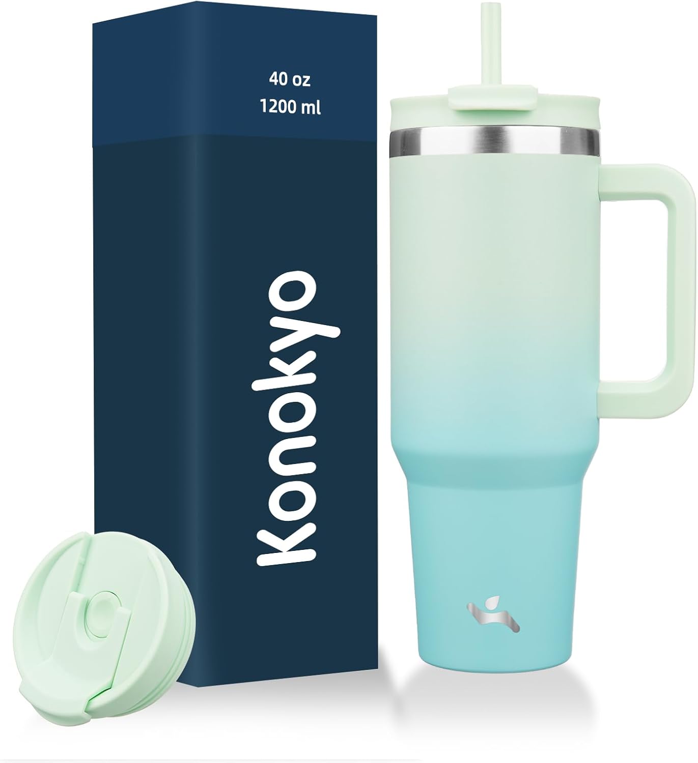 Konokyo 30 oz Tumbler with Handle and 2 Straws,2 in 1 Lid Insulated Water Bottle Stainless Steel Travel Coffee Mug,Sky