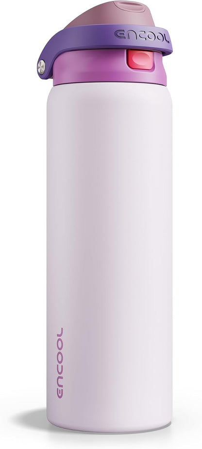 ENCOOL Leakproof Insulated Water Bottle with Straw Dual-Sip Water Bottle Bag-Safe Design for Work, Commute & Gym – Keeps Drinks Cold All Day, 24 oz, Lemonade Pink - Colors B