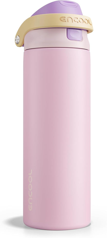 ENCOOL Leakproof Insulated Water Bottle with Straw Dual-Sip Water Bottle Bag-Safe Design for Work, Commute & Gym – Keeps Drinks Cold All Day, 24 oz, Lemonade Pink - Colors B
