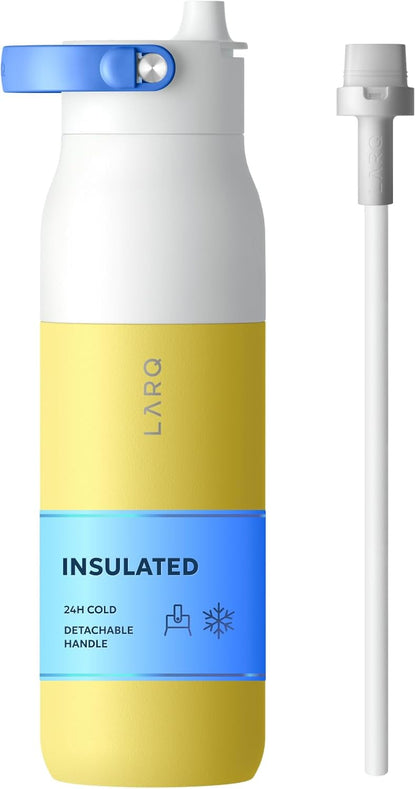 LARQ Swig Top — Insulated Stainless Steel Water Bottle with Straw, Detachable Silicone Handle, Vacuum 24h Cold, BPA-Free Metal Bottle for Gym, Travel, Office, Wide Mouth for Ice — 23 oz, Mojave Dune