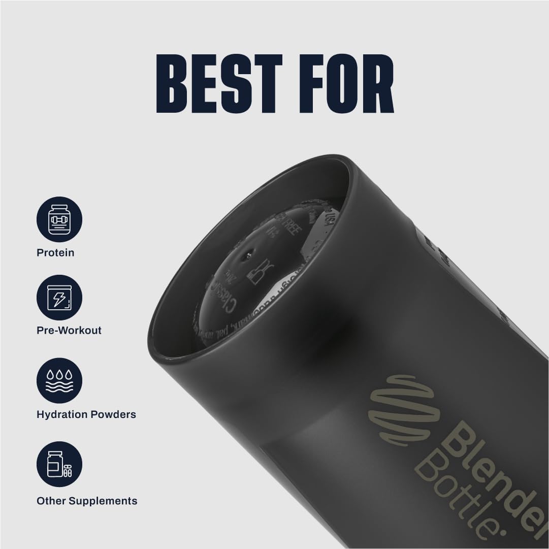 BlenderBottle Classic V2 Shaker Bottle Perfect for Protein Shakes and Pre Workout, 20-Ounce, Clear/Black