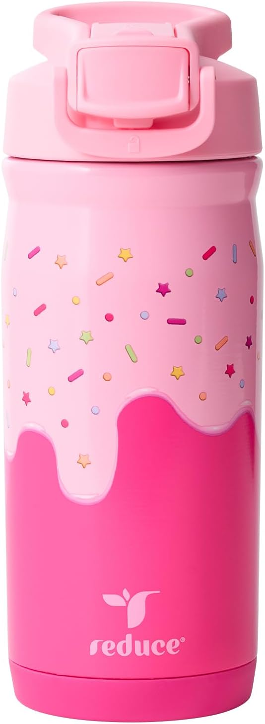 Reduce Hydrate Pro Kids 14oz Stainless Steel Insulated Water Bottle w/Straw – Spill Proof Tumbler for Kids – 30 Hour Cold Retention – Dishwasher Safe Leak-Proof Design - Abstract Flowers