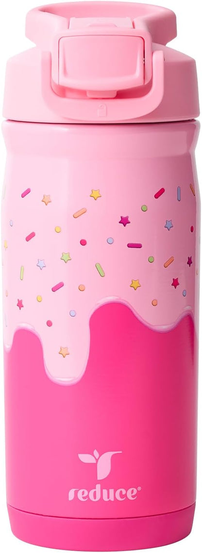 Reduce Hydrate Pro Kids 14oz Stainless Steel Insulated Water Bottle w/Straw – Spill Proof Tumbler for Kids – 30 Hour Cold Retention – Dishwasher Safe Leak-Proof Design - Abstract Flowers