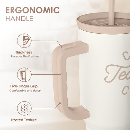 Floral Tumbler with Handle 40oz, Stainless Steel Insulated Tumblers Coffee Travel Mug Cup with Straw, Flower Coffee Cup Gifts for Women Girls, Gift for Her on Christmas Birthday Mothers Day