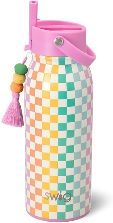 Swig Life 36oz Insulated Water Bottle, Travel Water Bottle with Straw and Lid, Cup Holder Friendly, Stainless Steel (Pickleball)