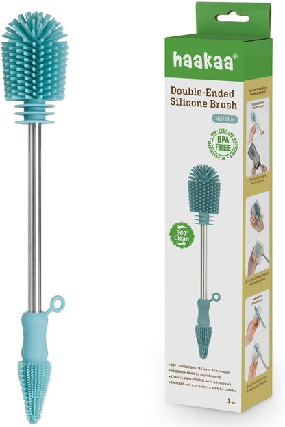 Haakaa Silicone Cleaning Brush Kit – Household Cleaning Brushes for Bottles and Crevices – Food-Grade Silicone: Dishwasher Safe (Brush-Blush)