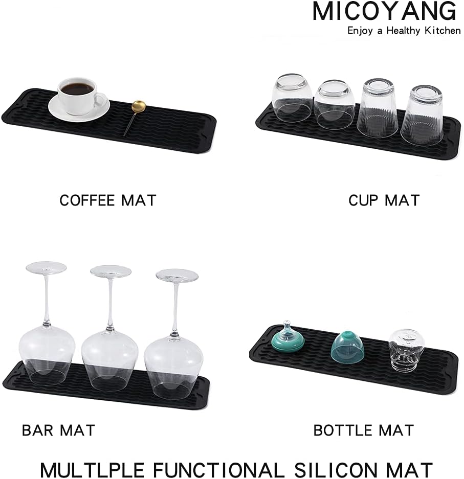 MicoYang Silicone Dish Drying Mat for Multiple Usage,Easy clean,Eco-friendly,Heat-resistant Silicone Mat for Kitchen Counter,Sink,Bar,Bottle,or Cup Green M 17 inches x 6 inches