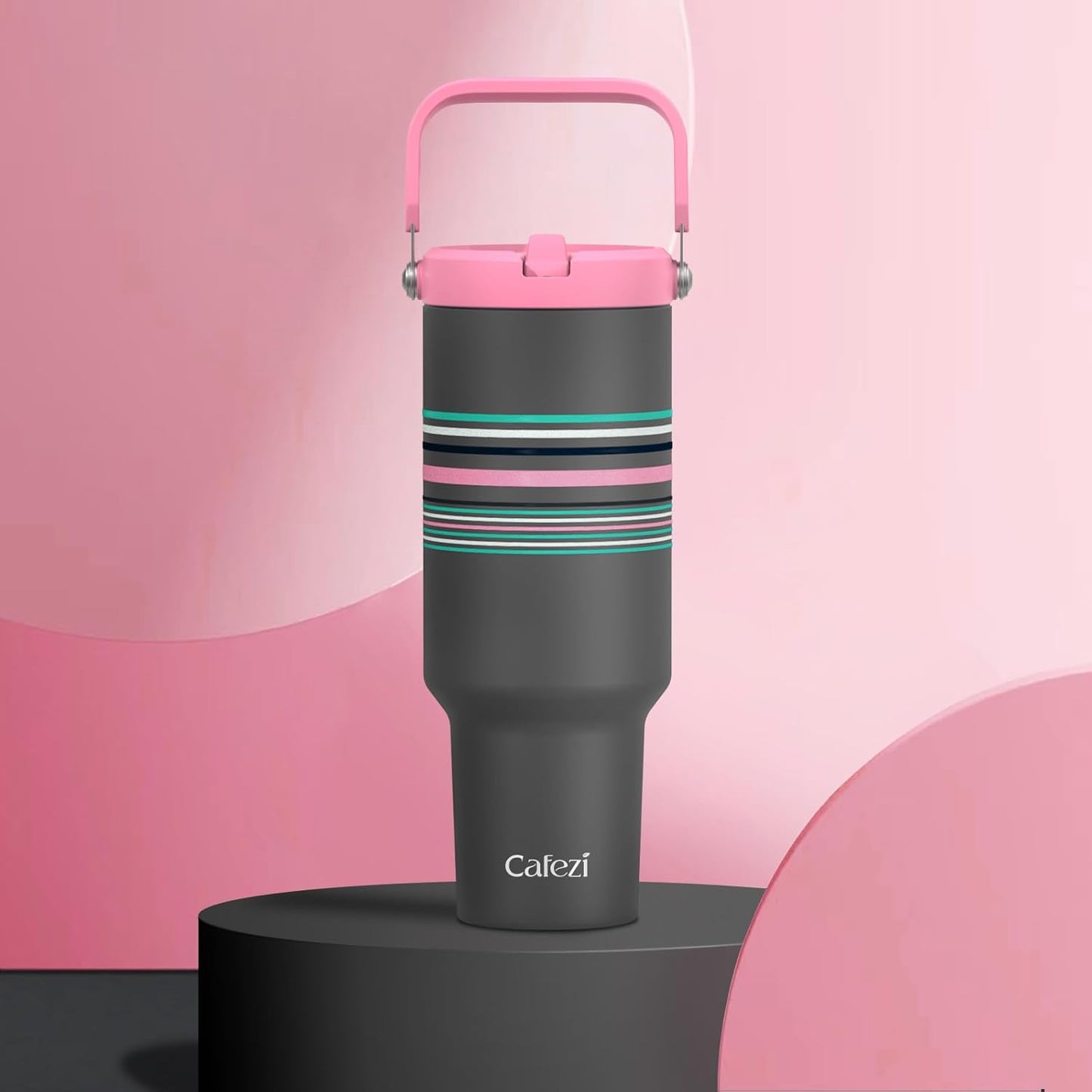 40 oz Insulated Tumbler with Top Handle and Flip Straw, Vacuum Insulated Stainless Steel Cup with Leak-Proof Lid, Sweat-Free, Fits Cup Holder, Keeps Ice Cold up to 30 Hours