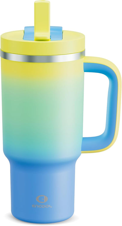40 oz Tumbler with Handle and Straw: Stainless Steel Insulated Tumbler Keeps Cold for 24 Hours, Leakproof Travel Cup Fits in Cup Holder and BPA-Free, Cotton Candy