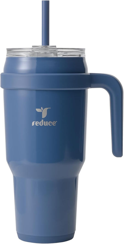 REDUCE 24 oz Stainless Steel Tumbler with Handle - Dual-Wall Vacuum Insulated Travel Mug, Sweat-Proof Lid & Reusable Straw - Keeps Drinks Cold for 24 Hrs, Fits Cupholders, Dishwasher Safe - Lilac Bud
