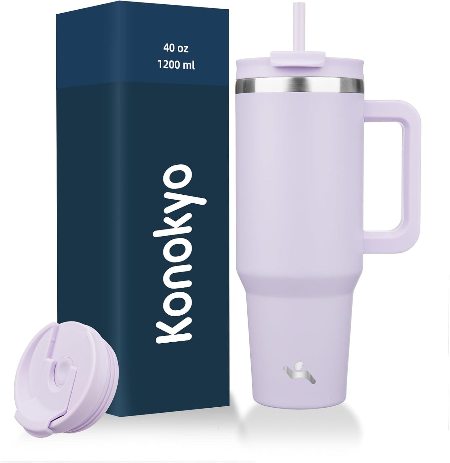 Konokyo 30 oz Tumbler with Handle and 2 Straws,2 in 1 Lid Insulated Water Bottle Stainless Steel Travel Coffee Mug,Sky