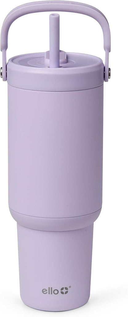 Ello Oasis Go+ 26oz Tumbler with Top Handle and Retracting Straw | Reusable Insulated Stainless Steel Cup, 100% Leakproof Water Bottle, 24 Hours Cold, Cup Holder Friendly For Travel | Wild Rasberry