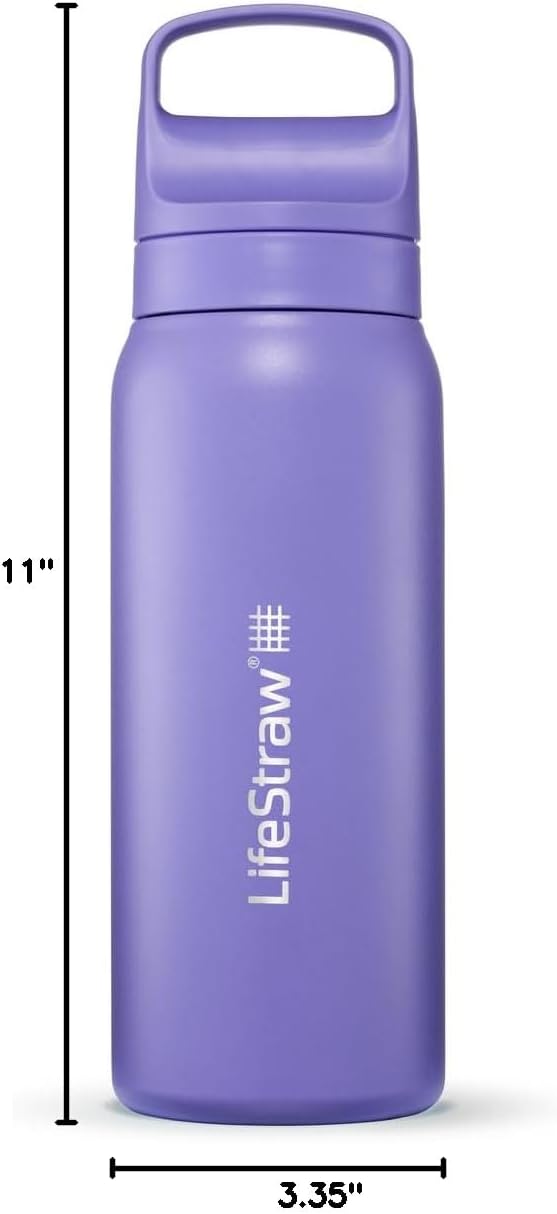 LifeStraw Go Series — Insulated Stainless Steel Water Filter Bottle for Travel and Everyday Use Removes Bacteria, Parasites and Microplastics, Improves Taste, 1L Aegan Sea