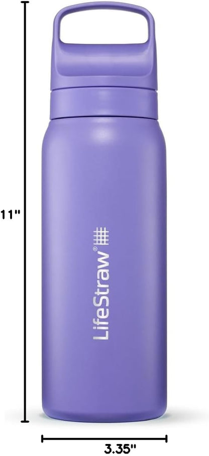 LifeStraw Go Series — Insulated Stainless Steel Water Filter Bottle for Travel and Everyday Use Removes Bacteria, Parasites and Microplastics, Improves Taste, 1L Aegan Sea