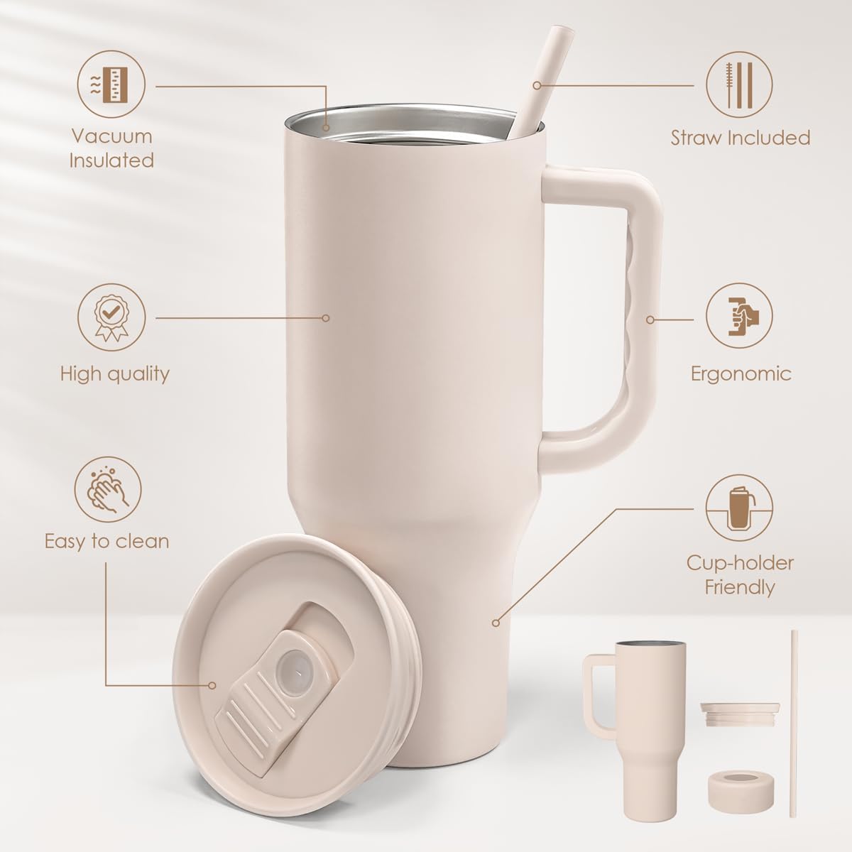 Floral Tumbler with Handle 40oz, Stainless Steel Insulated Tumblers Coffee Travel Mug Cup with Straw, Flower Coffee Cup Gifts for Women Girls, Gift for Her on Christmas Birthday Mothers Day