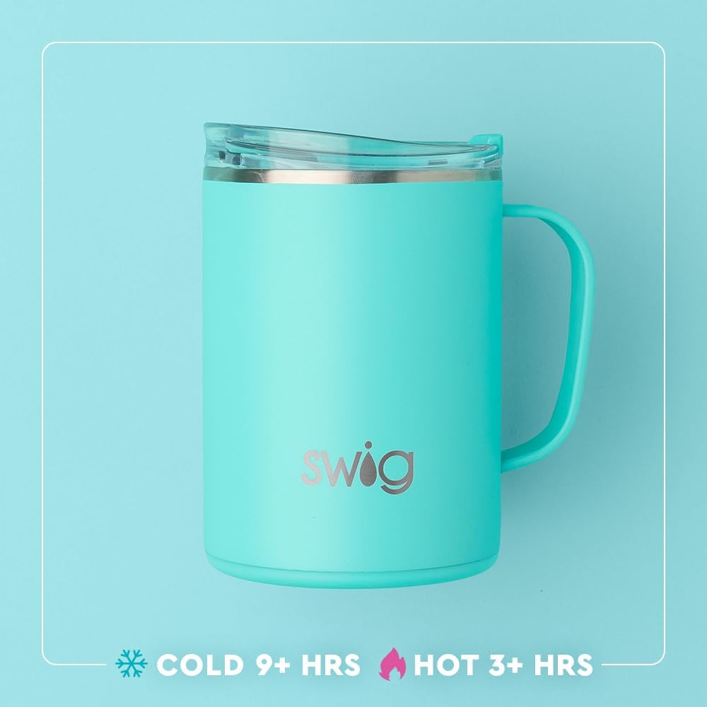 Swig Life 18oz Travel Mug, Insulated Tumbler with Handle and Lid, Cup Holder Friendly, Dishwasher Safe, Stainless Steel, Travel Coffee Cup (Honey Meadow)