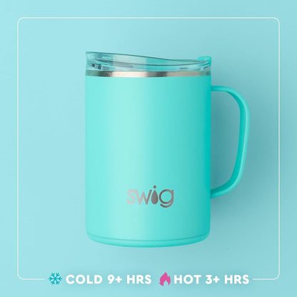 Swig Life 18oz Travel Mug, Insulated Tumbler with Handle and Lid, Cup Holder Friendly, Dishwasher Safe, Stainless Steel, Travel Coffee Cup (Honey Meadow)