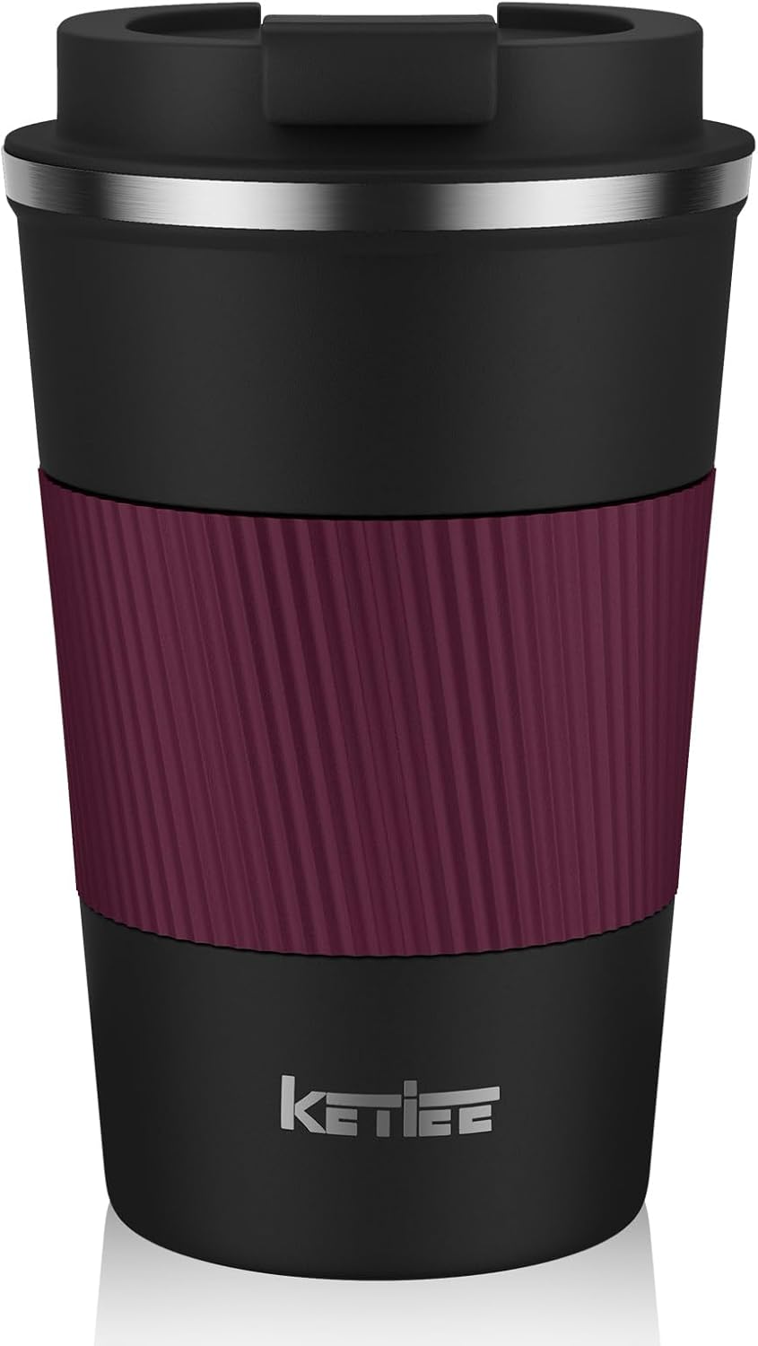 KETIEE Travel Coffee Mug Spill Proof 12oz, Insulated Travel Mug to Go, Reusable Coffee Cup with Seal Lid, Vacuum Stainless Steel Tumbler for Hot/Cold Drinks (Red)
