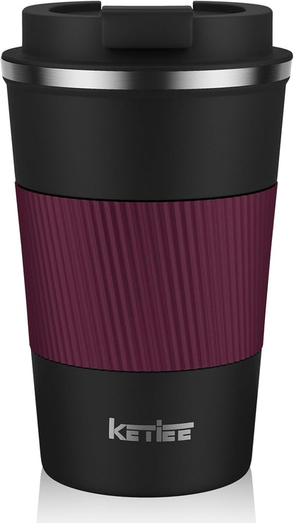 KETIEE Travel Coffee Mug Spill Proof 12oz, Insulated Travel Mug to Go, Reusable Coffee Cup with Seal Lid, Vacuum Stainless Steel Tumbler for Hot/Cold Drinks (Red)