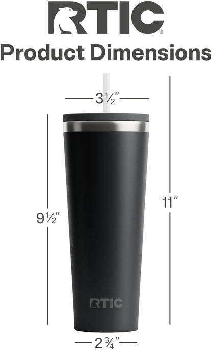 RTIC 20oz Everyday Tumbler Insulated Stainless Steel Portable Travel Coffee Cup with Straw, Ceramic Lining, Spill-Resistant Lid, BPA-Free, Hot and Cold Drink, Beach