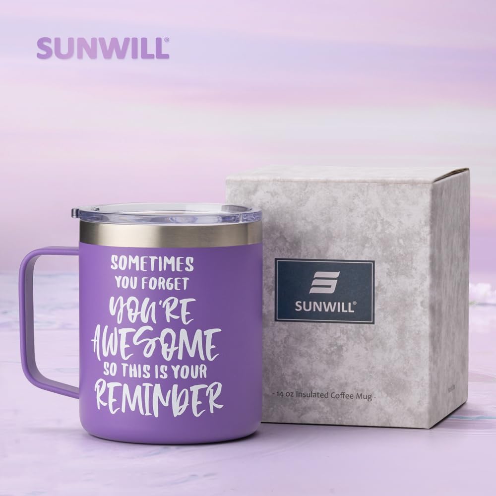 SUNWILL Travel Coffee Mug with Lid, Insulated Tumbler with Handle, 14 oz Stainless Steel Cup for Ice, Water, Tea, Rose Gold