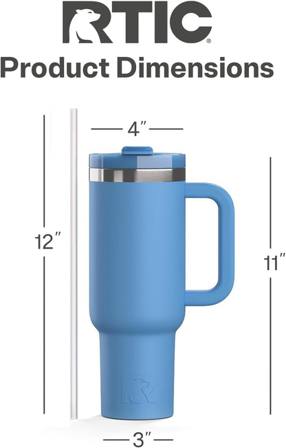 RTIC 30 oz Road Trip Tumbler Double-Walled Ceramic Lined InsulatedStainless Steel Portable Travel Coffee Mug Cup with Lid, Handle and Straw, Periwinkle Bouquet