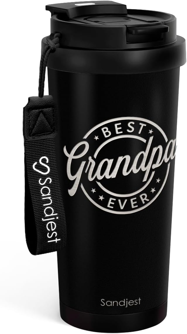 SANDJEST American Flag Tumbler - Stainless Steel 2-in-1 Lid Coffee Tumbler 18 oz, Patriotic Insulated Travel Mug Gift for Men Husband Dad, Birthday Christmas