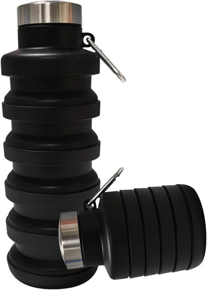 Collapsible Water Bottles,16oz Capacity Portable Reusable Silicone Water Bottle,Leak-proof,with buckle,foldable storage,Lightweight Durable for Fitness,Cycling,Sports,Camping,Hiking (Deep Black)