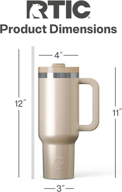 RTIC 30 oz Road Trip Tumbler Double-Walled Ceramic Lined InsulatedStainless Steel Portable Travel Coffee Mug Cup with Lid, Handle and Straw, Periwinkle Bouquet