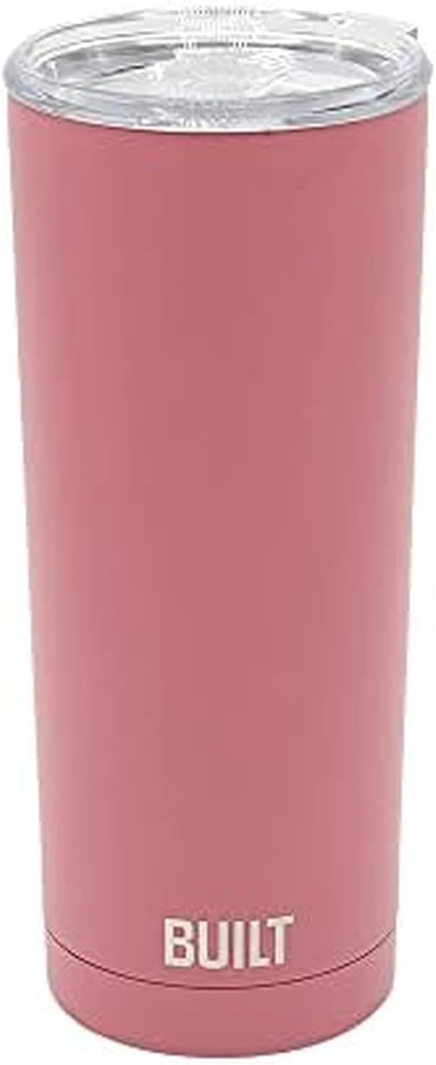 BUILT 20 Ounce Double Wall Vacuum Sealed Stainless Steel Coffee and Water Tumbler Easy to Clean Tritan Lid with Rotating Splash Guard, Pink (5286294)