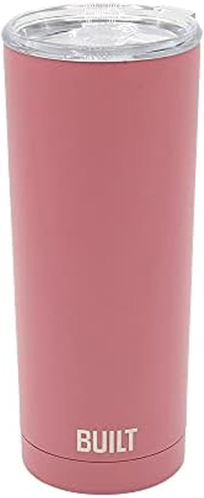 BUILT 20 Ounce Double Wall Vacuum Sealed Stainless Steel Coffee and Water Tumbler Easy to Clean Tritan Lid with Rotating Splash Guard, Pink (5286294)