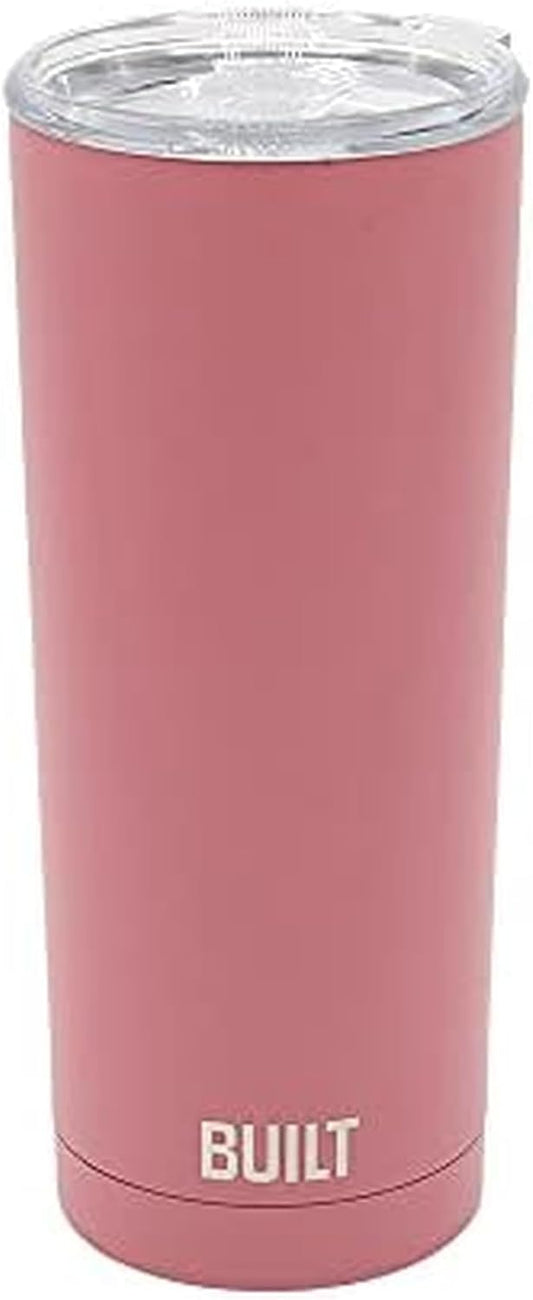 BUILT 20 Ounce Double Wall Vacuum Sealed Stainless Steel Coffee and Water Tumbler Easy to Clean Tritan Lid with Rotating Splash Guard, Pink (5286294)