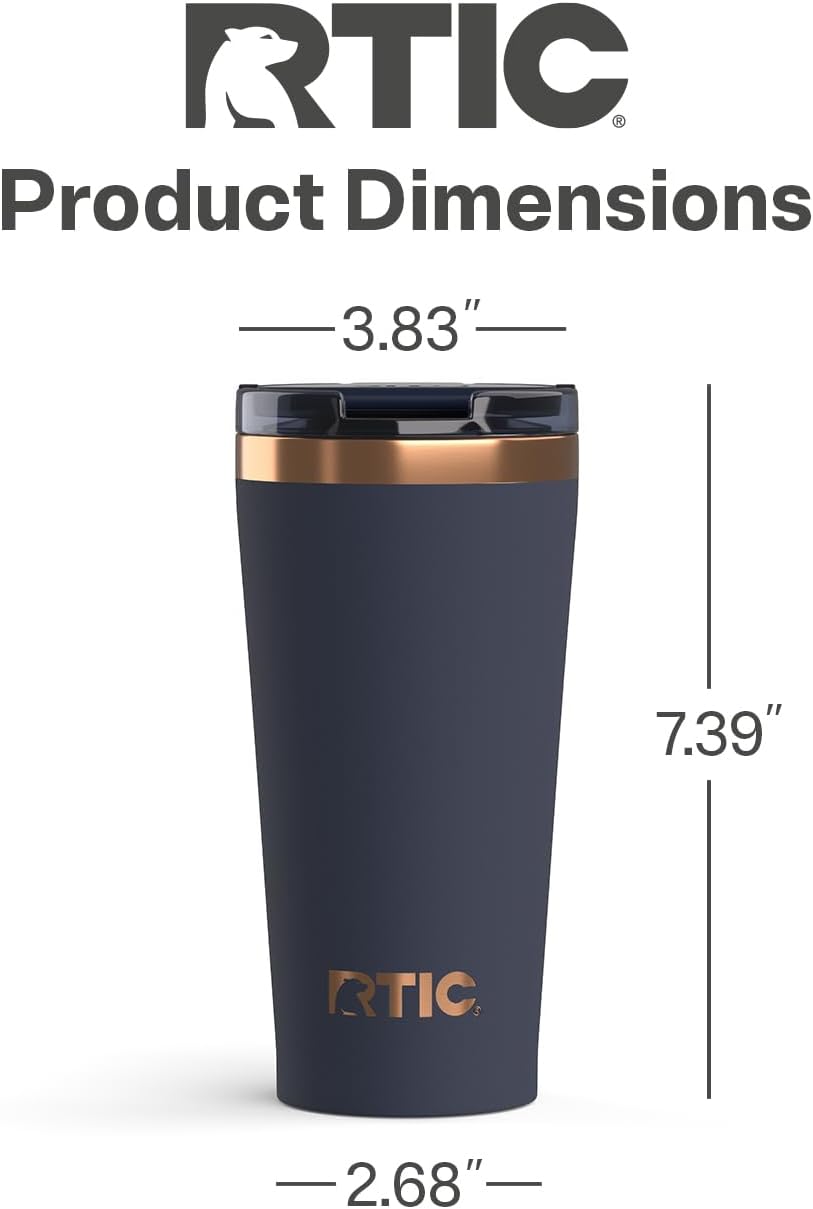 RTIC 18oz Happy Hour Pint Tumbler with Lid, Insulated, Ceramic Lined, Stainless Steel Metal, Portable Travel Cup for Hot and Cold Drink, Black Cherry