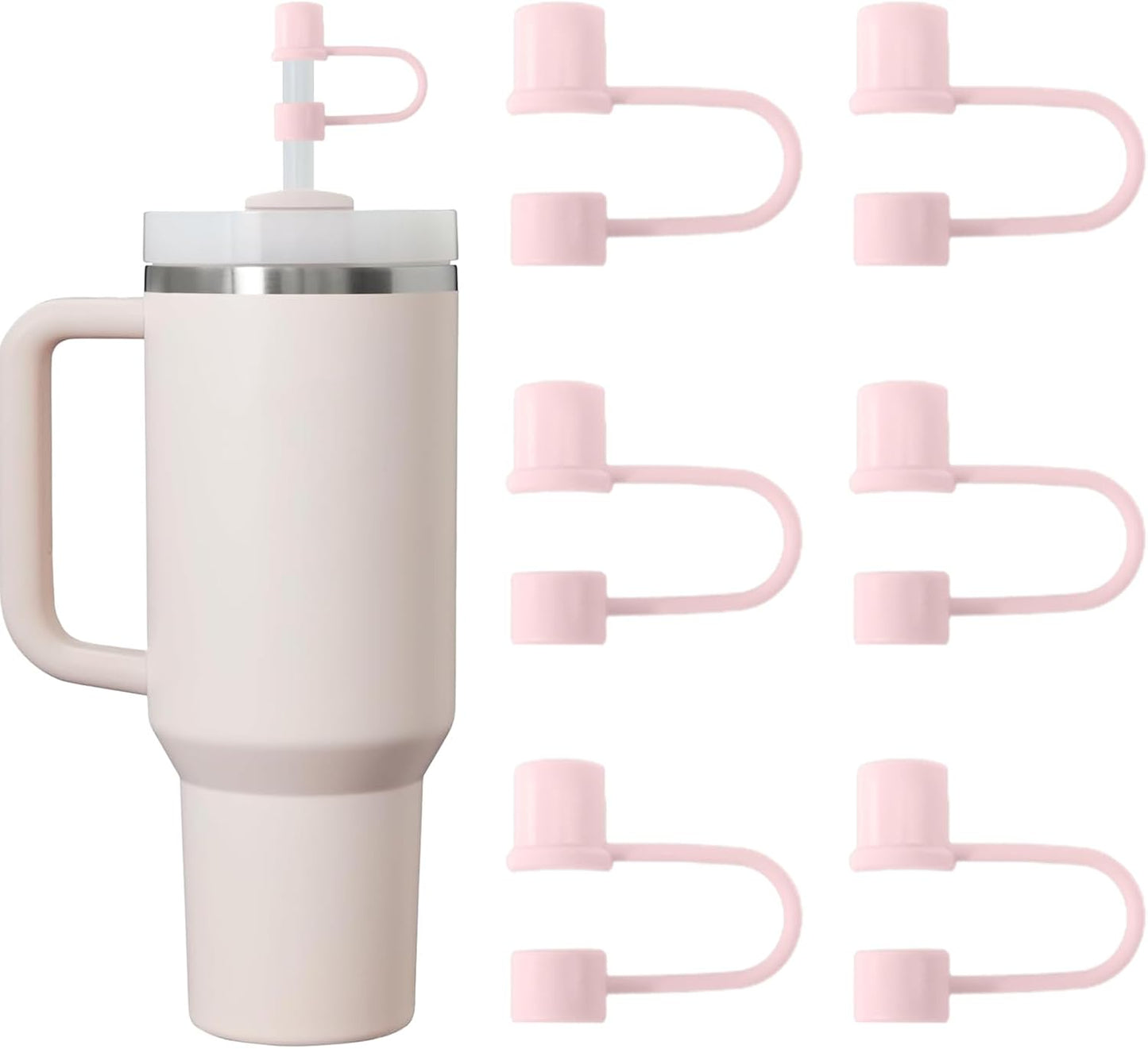 6PCS Silicone Straw Covers Cap Compatible with Stanley Cup 30-40 oz Tumbler with Handle 10mm Straw Toppers，Dust-Proof Reusable Straw Cover for Stanley Cup Accessories (Black)