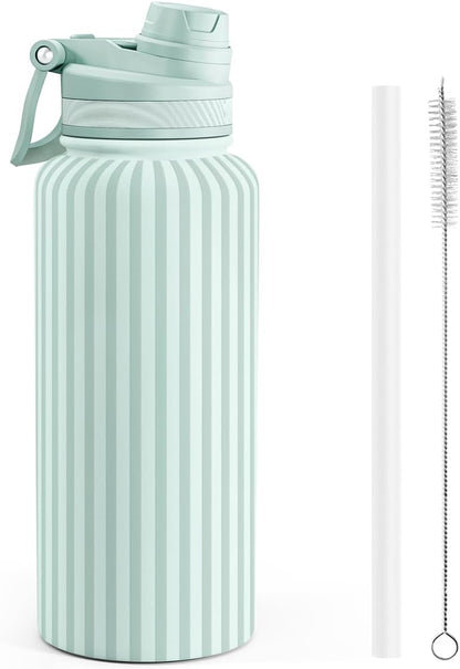 SANDJEST Pickleball Stainless Steel Water Bottle with Strap 32oz, Insulated Bottles with Straw and Spout Lid for Gym Sports Travel Outdoor, Gifts for Women Girls Birthday Christmas